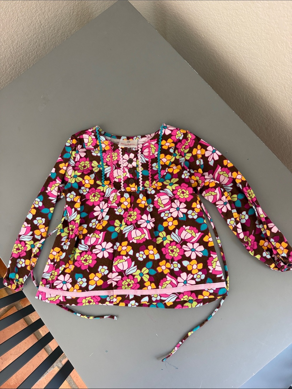 Hanna Andersson Brown Floral Long-Sleeve Tunic with Pink Accents